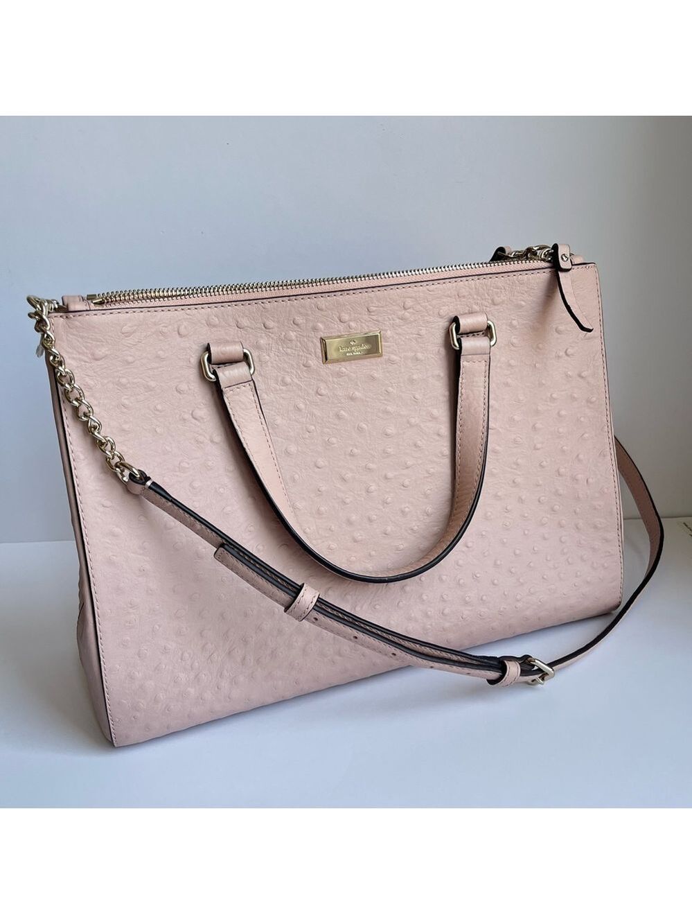 Kate Spade Bristol Drive Ostrich Loden pink crossbody tote